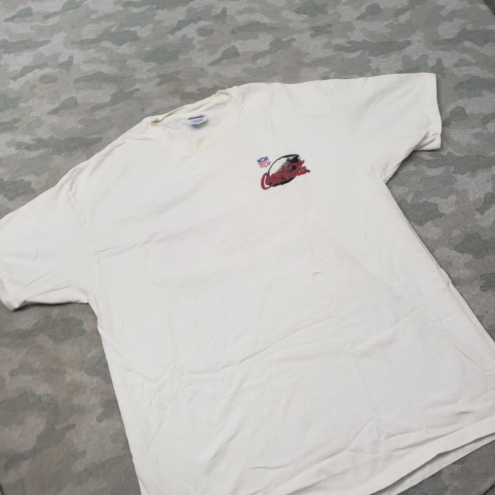 Vintage Hanes Coca-Cola NFL Shirt Mens XL White Graphic Football Short Sleeve